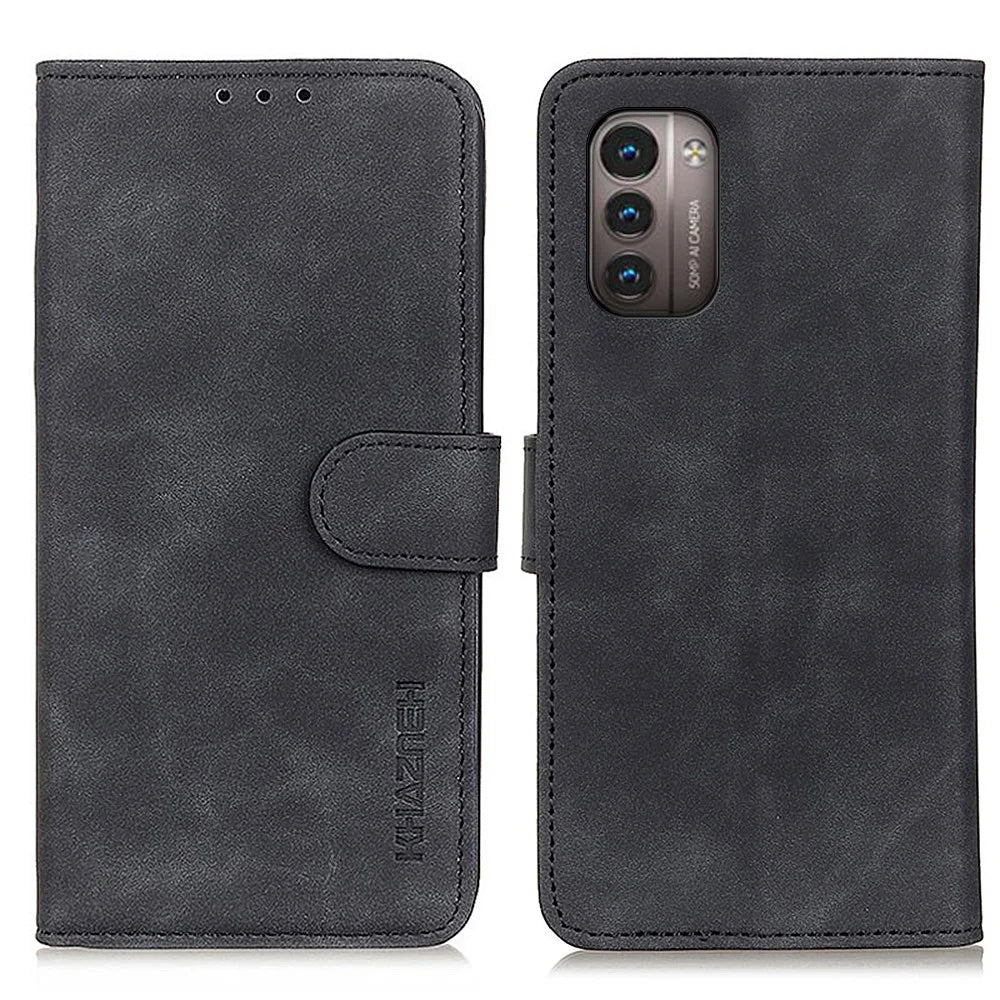 KHAZNEH Vintage PU Leather Wallet Case for Nokia G11 / G21, Hands-Free Stand Magnetic Closure Shockproof Flip Folio Cover - Black - 1