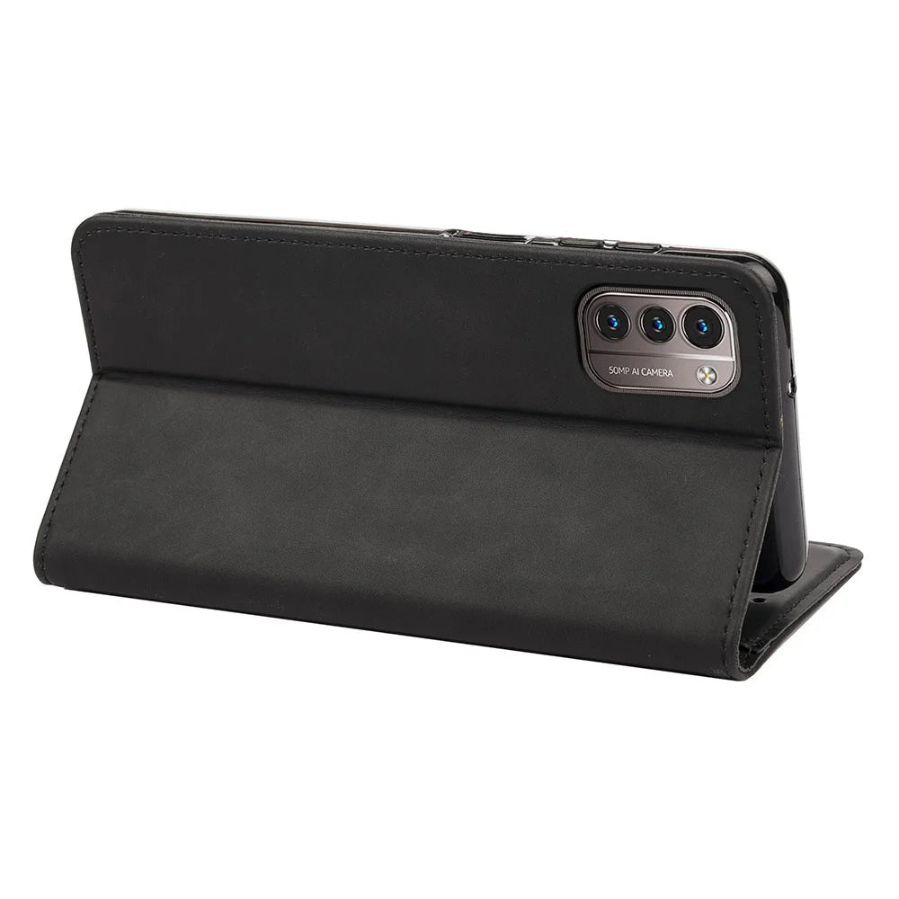 Business Style Wallet Phone Case for Nokia G21 Shockproof Stand Folio Flip Cover Splicing Leather Shell with Wallet - Black - 6