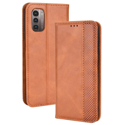 For Nokia G21 / G11 Vintage Mosaic Imprinted Flip Leather Case Stand Bookstyle Magnetic Auto-absorbed Wallet Cover - Brown - 1