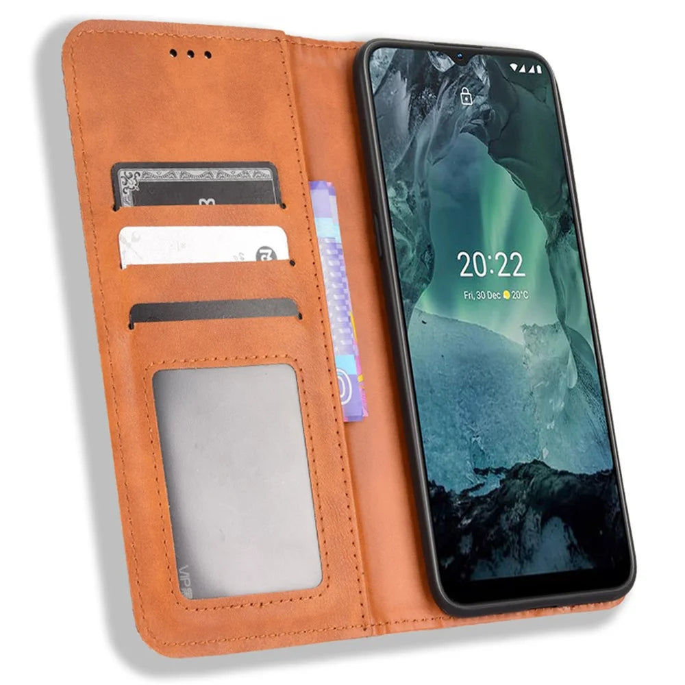 For Nokia G21 / G11 Vintage Mosaic Imprinted Flip Leather Case Stand Bookstyle Magnetic Auto-absorbed Wallet Cover - Brown - 2