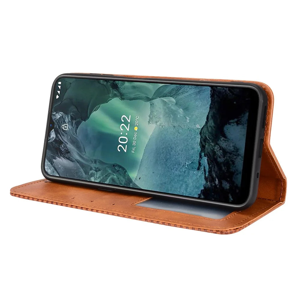 For Nokia G21 / G11 Vintage Mosaic Imprinted Flip Leather Case Stand Bookstyle Magnetic Auto-absorbed Wallet Cover - Brown - 3