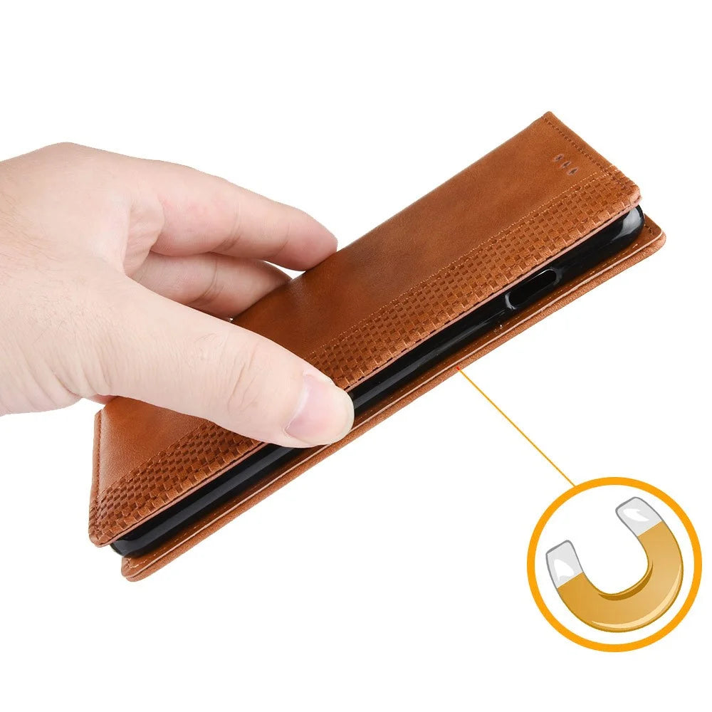 For Nokia G21 / G11 Vintage Mosaic Imprinted Flip Leather Case Stand Bookstyle Magnetic Auto-absorbed Wallet Cover - Brown - 5