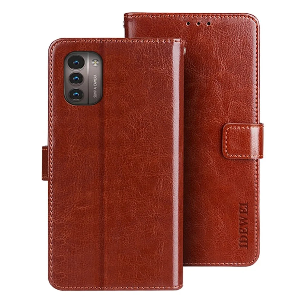 IDEWEI for Nokia G11/G21 PU Leather + TPU All-inclusive Protection Folio Flip Shell Crazy Horse Texture Stand Phone Cover with Wallet - Brown - 1