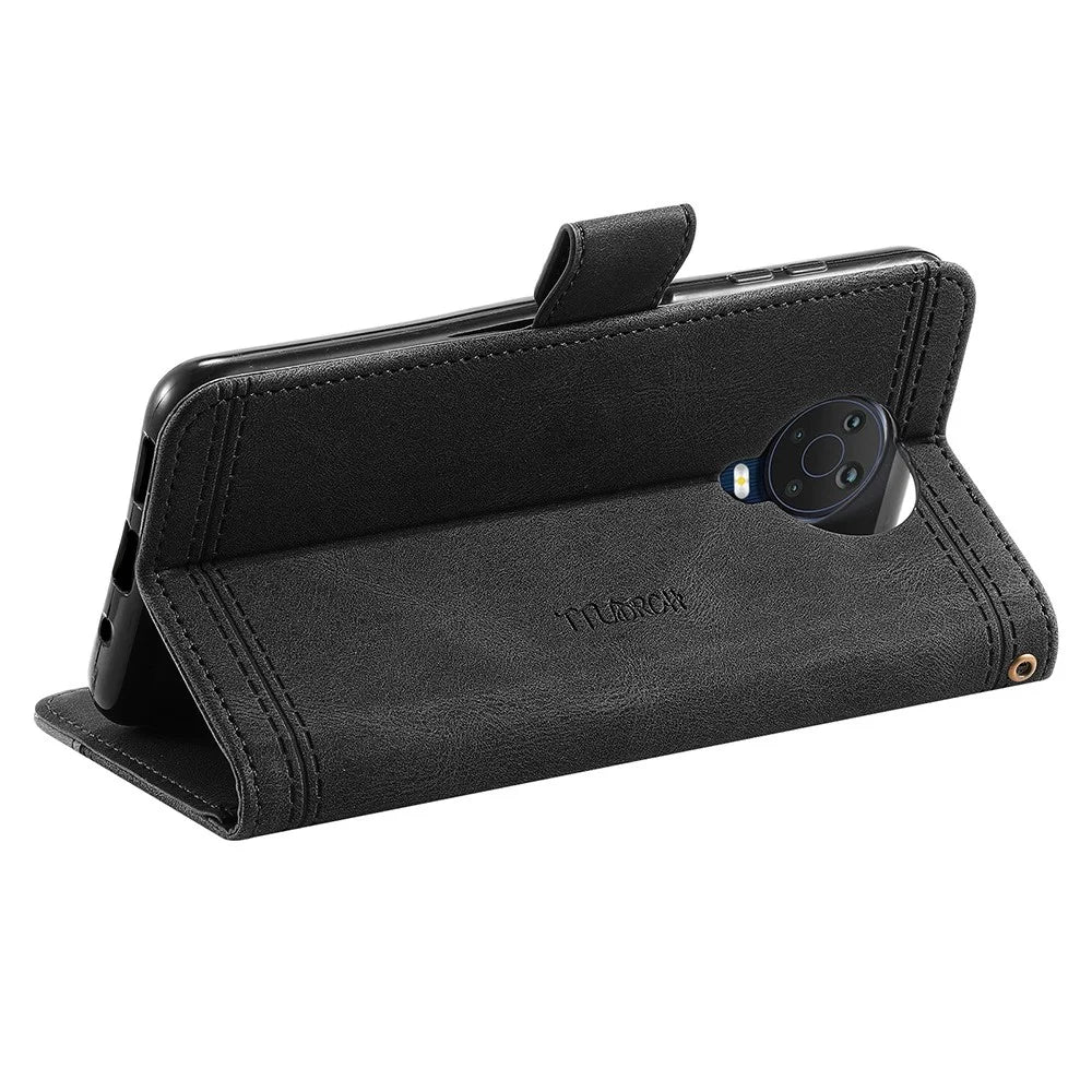 TTUDRCH Splicing Wallet Case for Nokia G20, RFID Blocking 004 Skin-touch Leather RFID Blocking Stand Shockproof Inner TPU Phone Cover with Strap - Black - 4