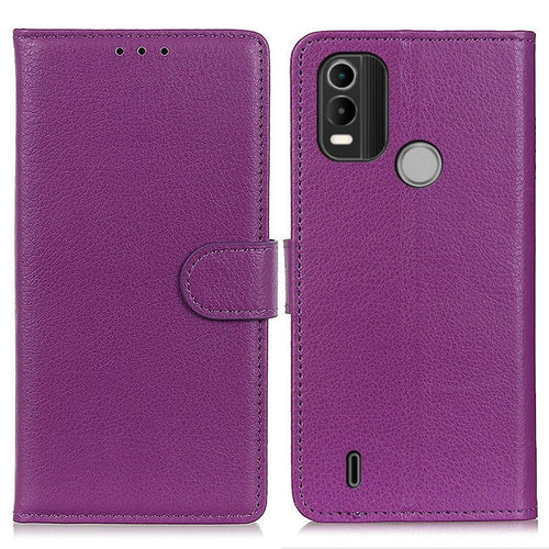For Nokia C21 Plus Litchi Texture Wallet Case PU Leather Stand Magnetic Drop Protection Shockproof Cover - Purple - 1