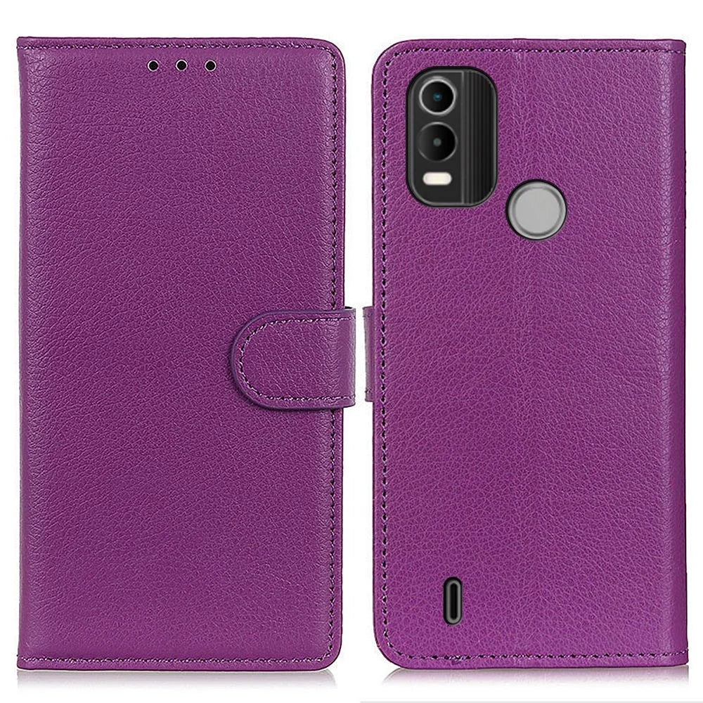 For Nokia C21 Plus Litchi Texture Wallet Case PU Leather Stand Magnetic Drop Protection Shockproof Cover - Purple - 1