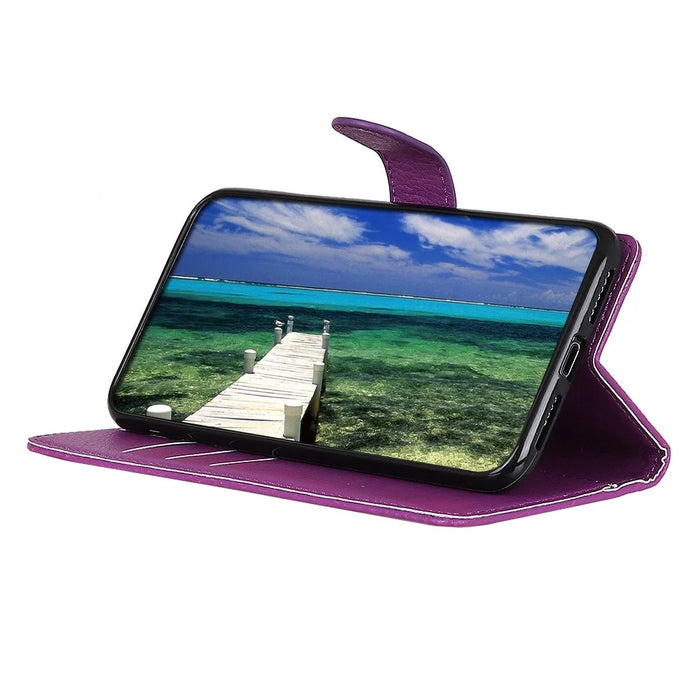 For Nokia C21 Plus Litchi Texture Wallet Case PU Leather Stand Magnetic Drop Protection Shockproof Cover - Purple - 2