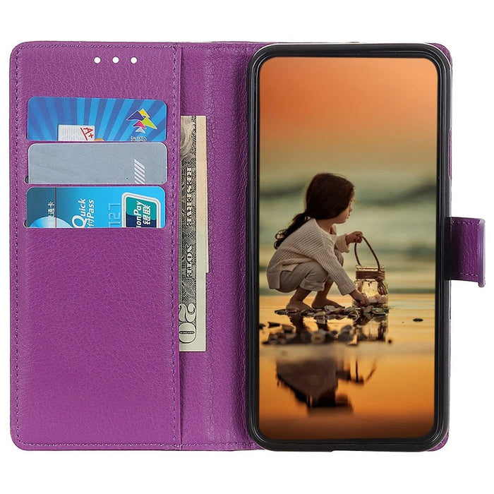For Nokia C21 Plus Litchi Texture Wallet Case PU Leather Stand Magnetic Drop Protection Shockproof Cover - Purple - 3