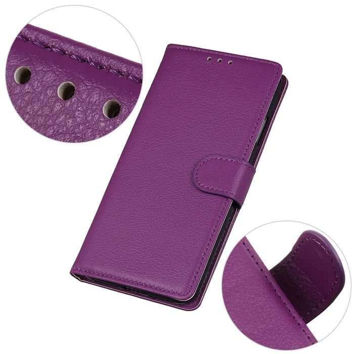 For Nokia C21 Plus Litchi Texture Wallet Case PU Leather Stand Magnetic Drop Protection Shockproof Cover - Purple - 4