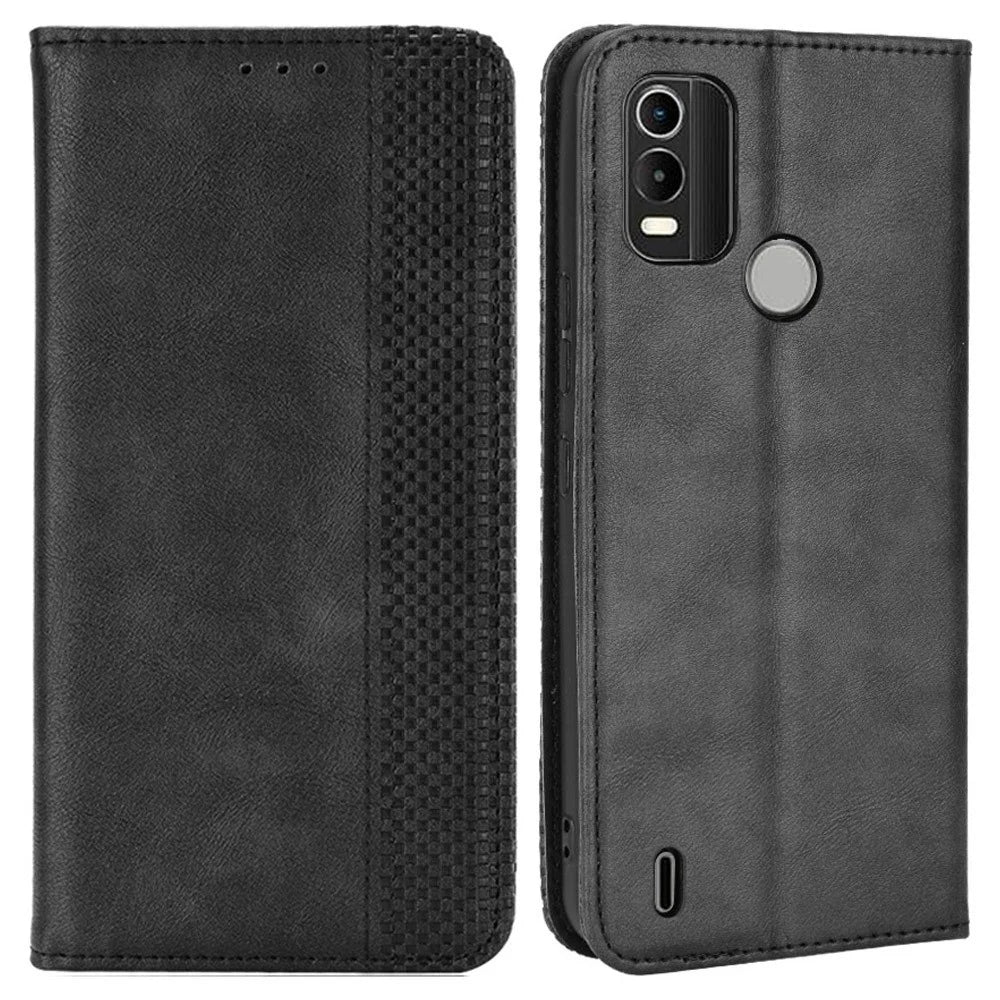 For Nokia C21 Plus Retro Surface Anti-Scratch Wallet Leather Phone Case Mobile Phone Protector with Stand - Black - 1