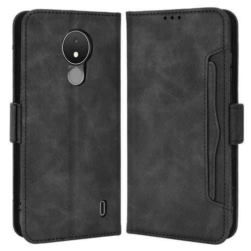 For Nokia C21 4G Full Body Protection Anti-fall PU Leather Case Wallet Stand Phone Shell with Multiple Card Slots - Black - 1