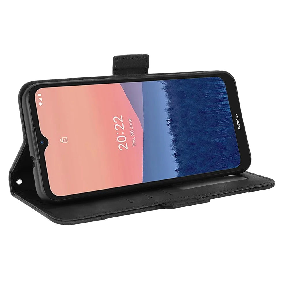 For Nokia C21 4G Full Body Protection Anti-fall PU Leather Case Wallet Stand Phone Shell with Multiple Card Slots - Black - 4