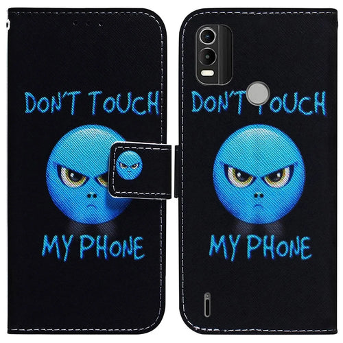 Pattern Printing Wallet Stand Case for Nokia C21 Plus, Full Protection PU Leather Folio Flip Cover - Don't Touch My Phone - 1