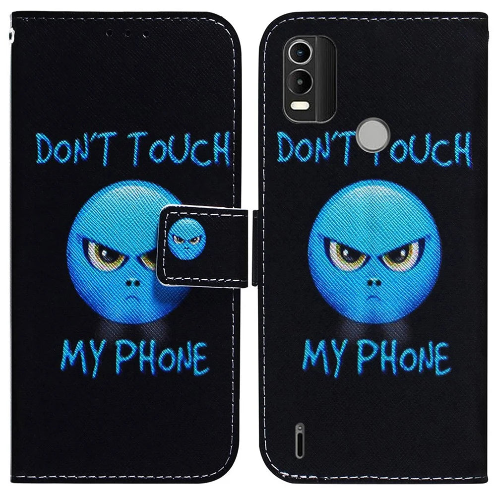 Pattern Printing Wallet Stand Case for Nokia C21 Plus, Full Protection PU Leather Folio Flip Cover - Don't Touch My Phone - 1