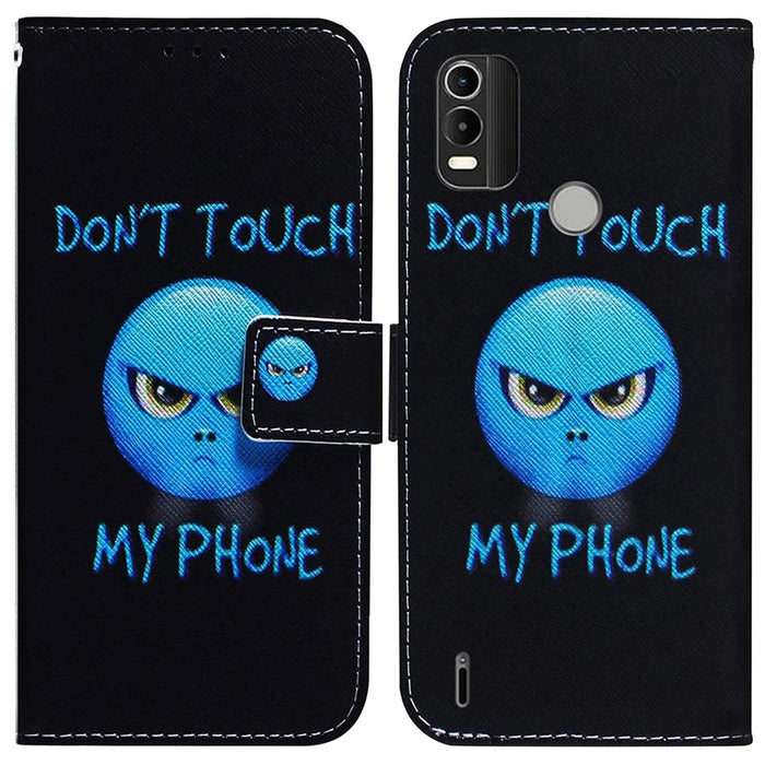 Pattern Printing Wallet Stand Case for Nokia C21 Plus, Full Protection PU Leather Folio Flip Cover - Don't Touch My Phone - 1