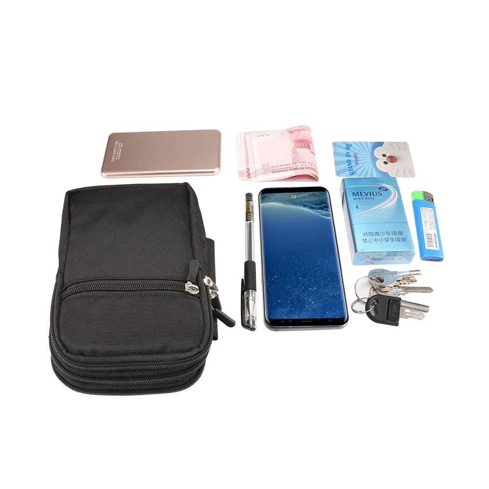 7 Inch Outdoor Tactical Molle Pouch Waist Pack Utility Gadget Bag with Cell Phone Holster - Black - 6