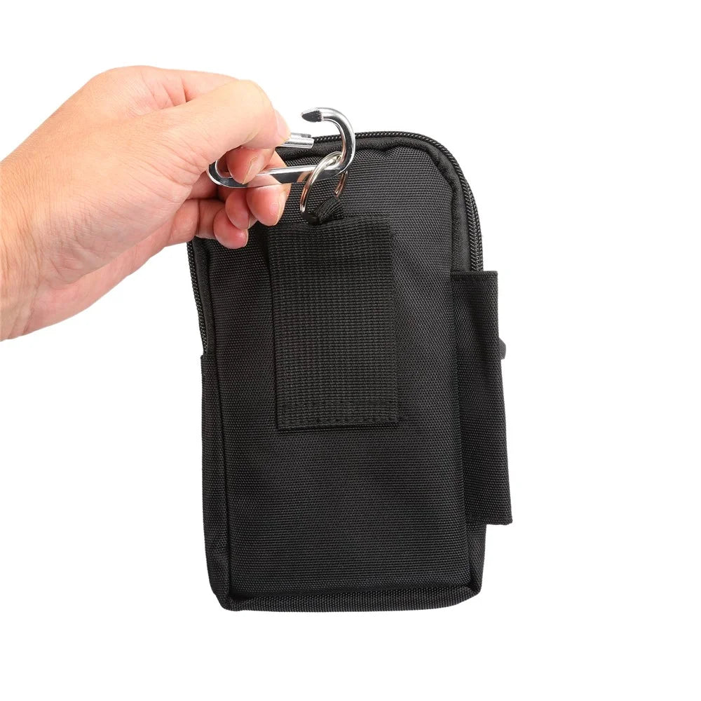7 Inch Outdoor Tactical Molle Pouch Waist Pack Utility Gadget Bag with Cell Phone Holster - Black - 7