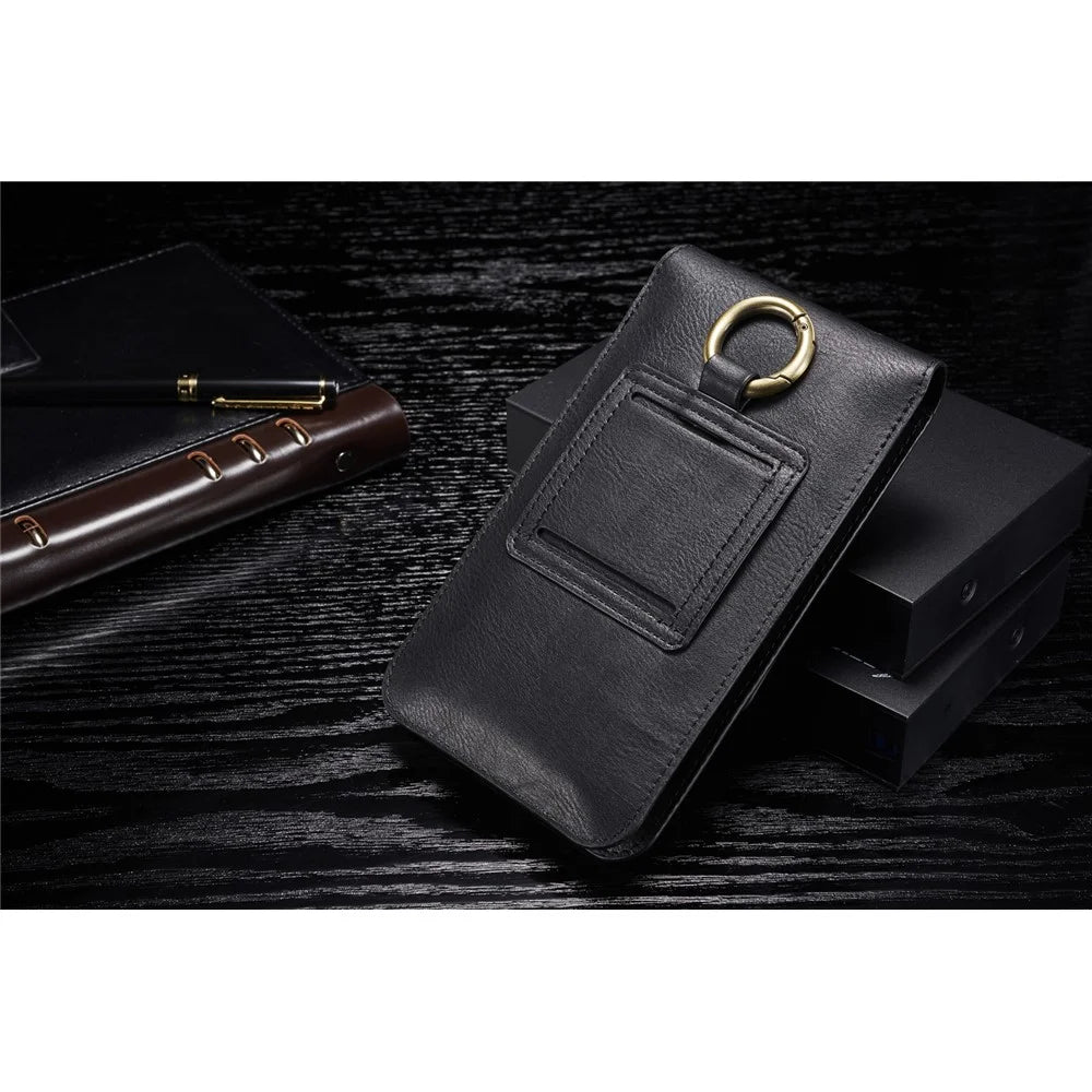 DG.MING Universal Split Leather Multiple Card Slots Belt Loop Waist Bag Phone Pouch Small Bag - Black - 3