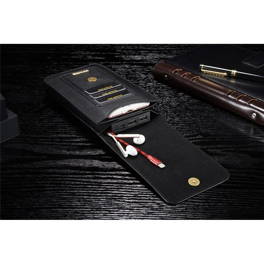 DG.MING Universal Split Leather Multiple Card Slots Belt Loop Waist Bag Phone Pouch Small Bag - Black - 7