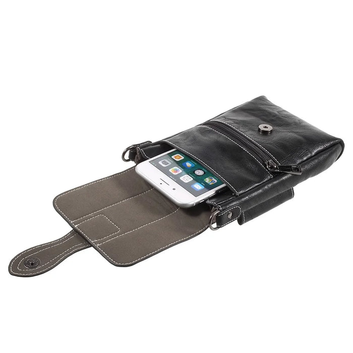 6.3 Inch Outdoor Tactical PU Leather Pouch Utility Gadget Shell with Cell Phone Holster - Black - 6