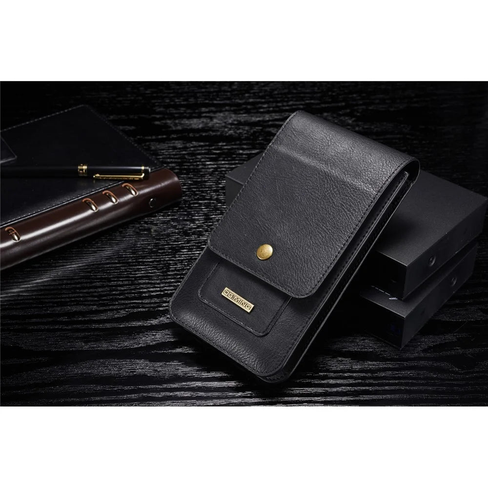 DG.MING Split Leather Phone Pouch Multiple Card Slots Belt Loop Waist Bag - Size: S, Black - 2
