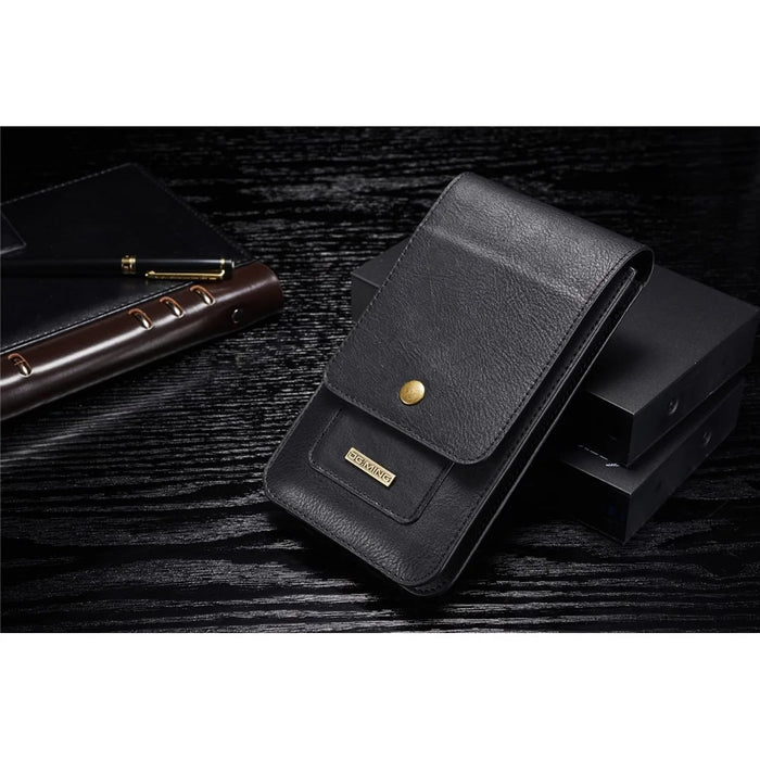 DG.MING Split Leather Phone Pouch Multiple Card Slots Belt Loop Waist Bag - Size: S, Black - 2