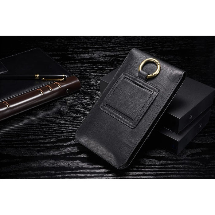 DG.MING Split Leather Phone Pouch Multiple Card Slots Belt Loop Waist Bag - Size: S, Black - 3