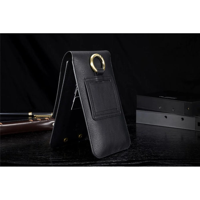 DG.MING Split Leather Phone Pouch Multiple Card Slots Belt Loop Waist Bag - Size: S, Black - 5