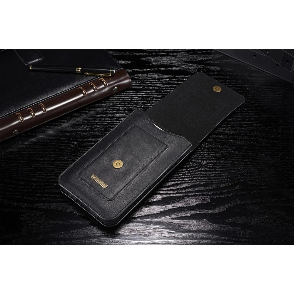 DG.MING Split Leather Phone Pouch Multiple Card Slots Belt Loop Waist Bag - Size: S, Black - 6
