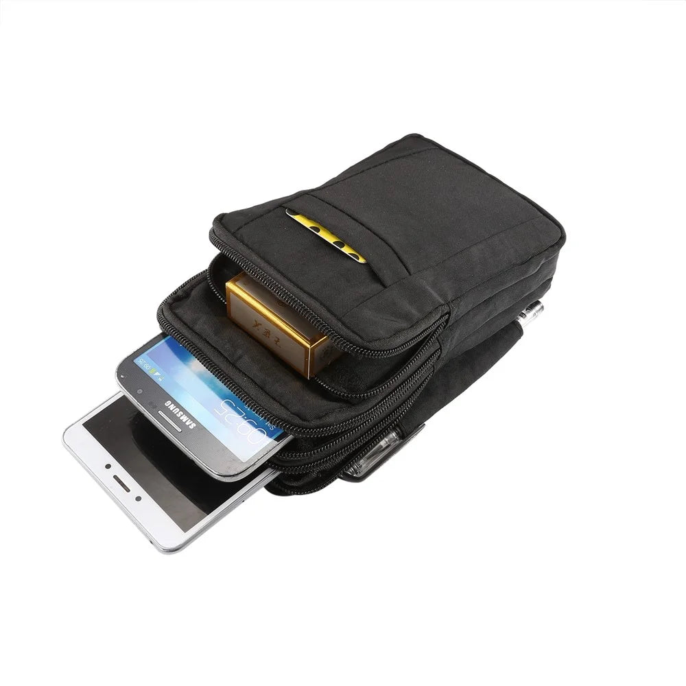 7-Inch Outdoor Tactical Mobile Pouch Waist Pack Utility Gadget Bag with Mobile Phone Holster - Black - 6