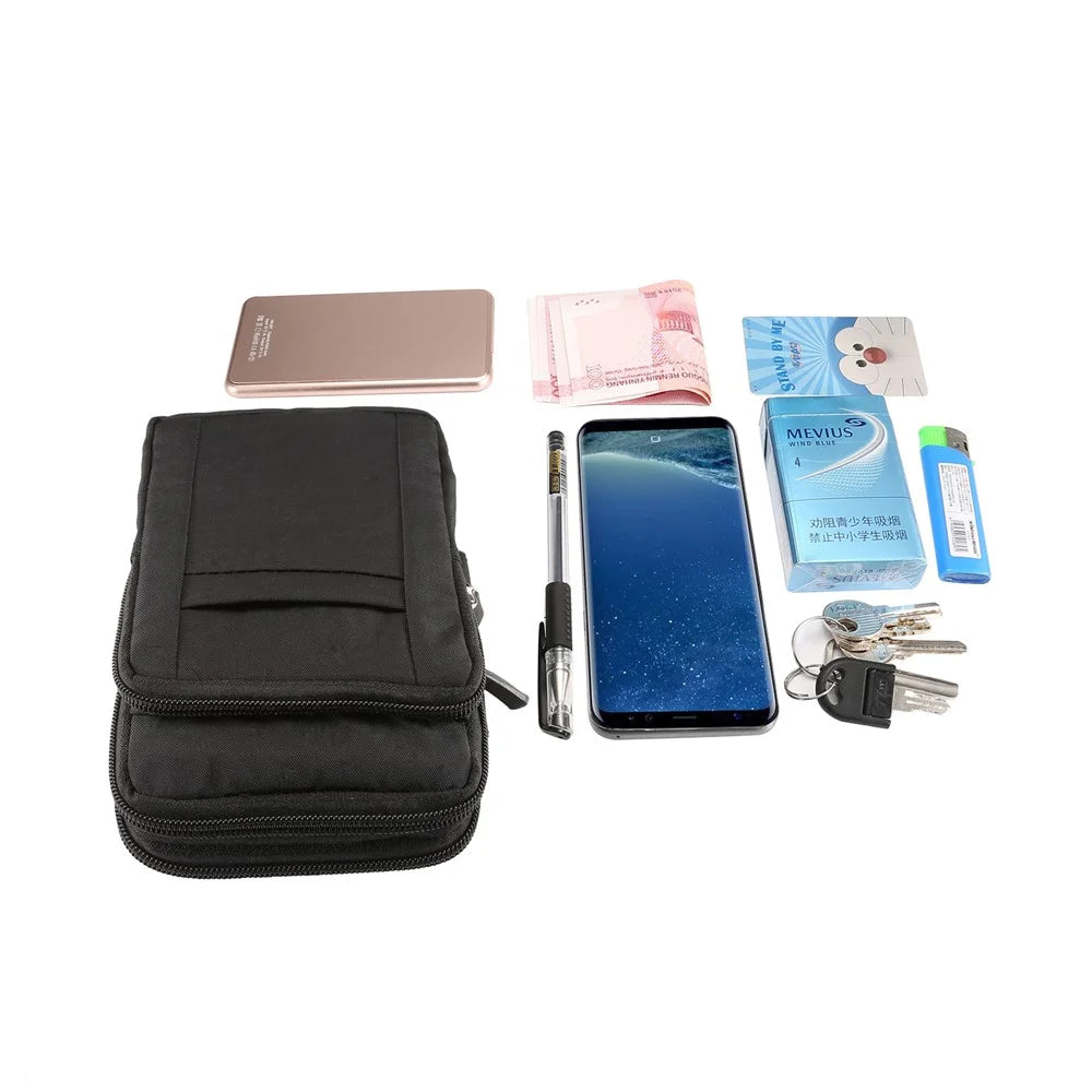 7-Inch Outdoor Tactical Mobile Pouch Waist Pack Utility Gadget Bag with Mobile Phone Holster - Black - 7
