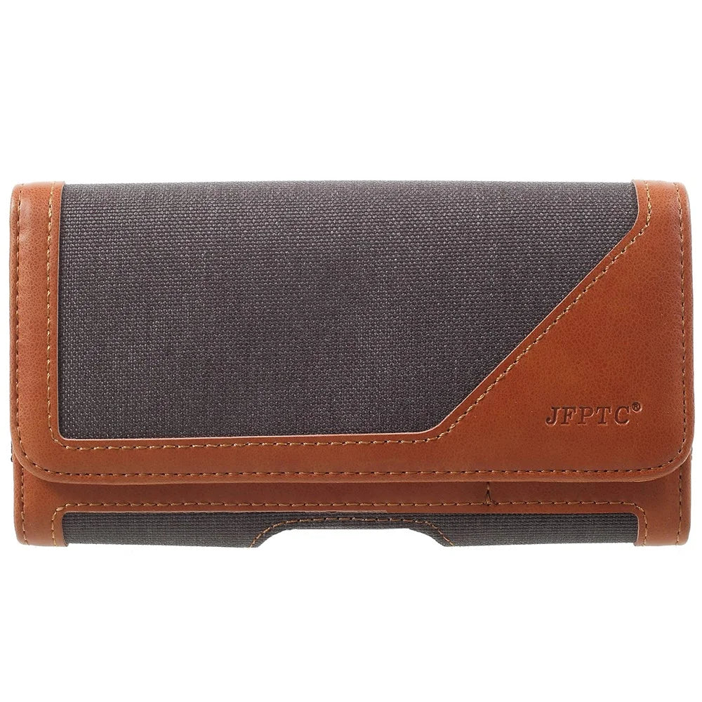 Belt Holster Case for 5.5-inch Phone Leather PU Horizontal Carrying Waist Bag Sleeve - Black - 1