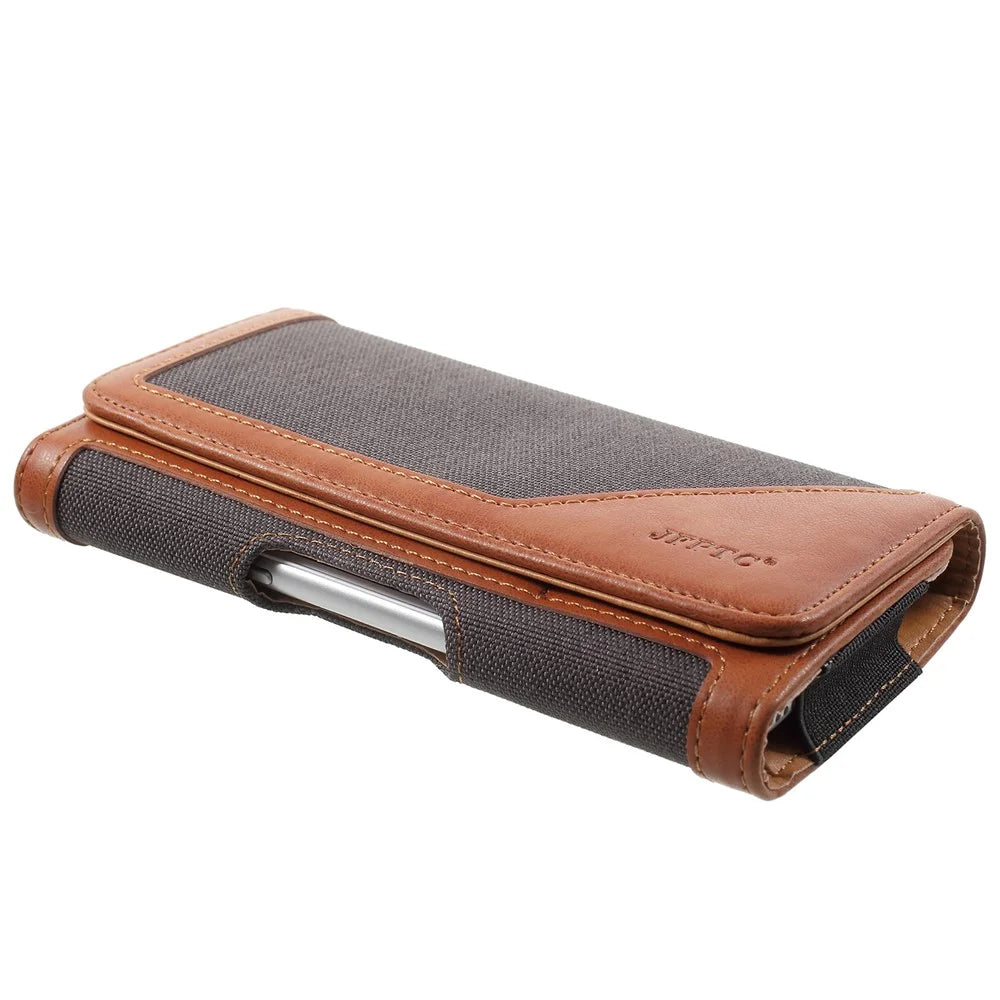 Belt Holster Case for 5.5-inch Phone Leather PU Horizontal Carrying Waist Bag Sleeve - Black - 5