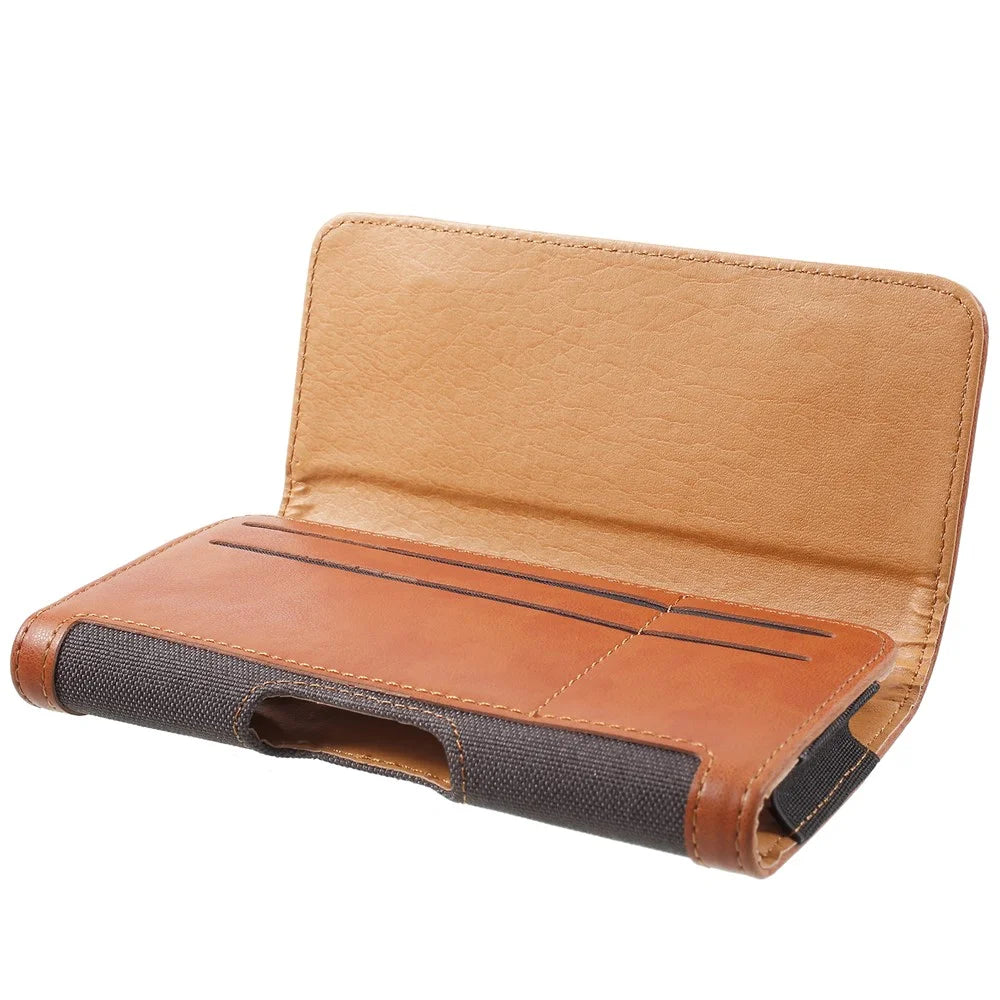 Belt Holster Case for 5.5-inch Phone Leather PU Horizontal Carrying Waist Bag Sleeve - Black - 6