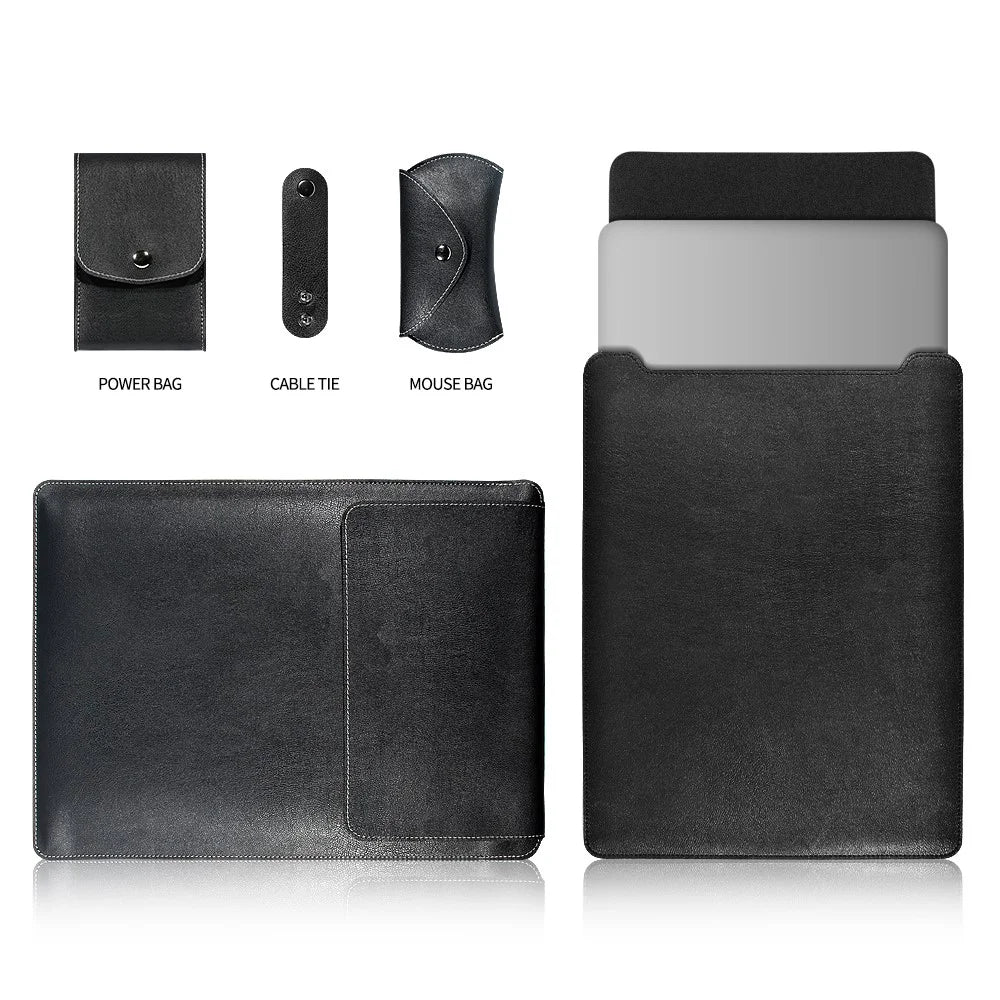 PU Leather Sleeve Pouch Case with Mouse Pad for MacBook Pro 15-inch (2016) - Black - 1