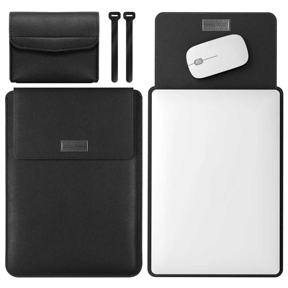 13-inch Universal Large Capacity Leather Protective Case Bag for Phone Tablets - Black - 1