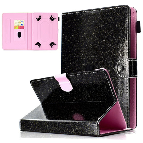Flash Powder Tablet Case Decorated with Stitching Line Universal Leather Stand Case with Card Slots for Tablets within 10-inch - Black - 1