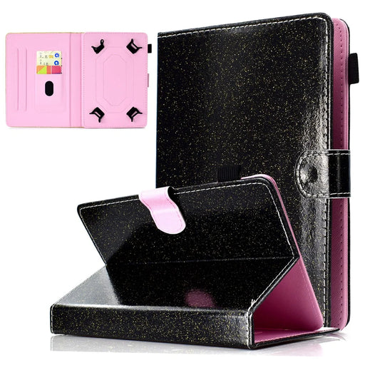 Flash Powder Tablet Case Decorated with Stitching Line Universal Leather Stand Case with Card Slots for Tablets within 10-inch - Black - 1