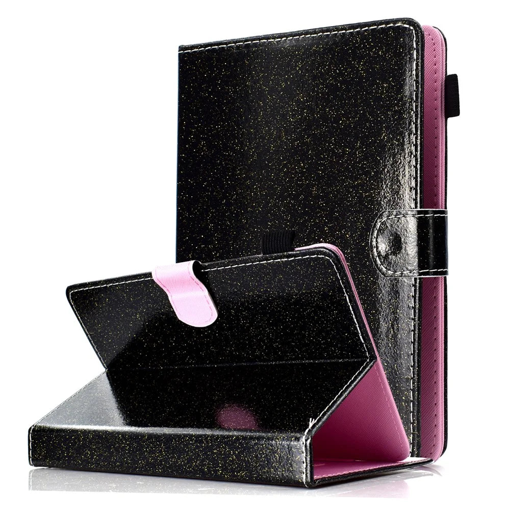 Flash Powder Tablet Case Decorated with Stitching Line Universal Leather Stand Case with Card Slots for Tablets within 10-inch - Black - 2