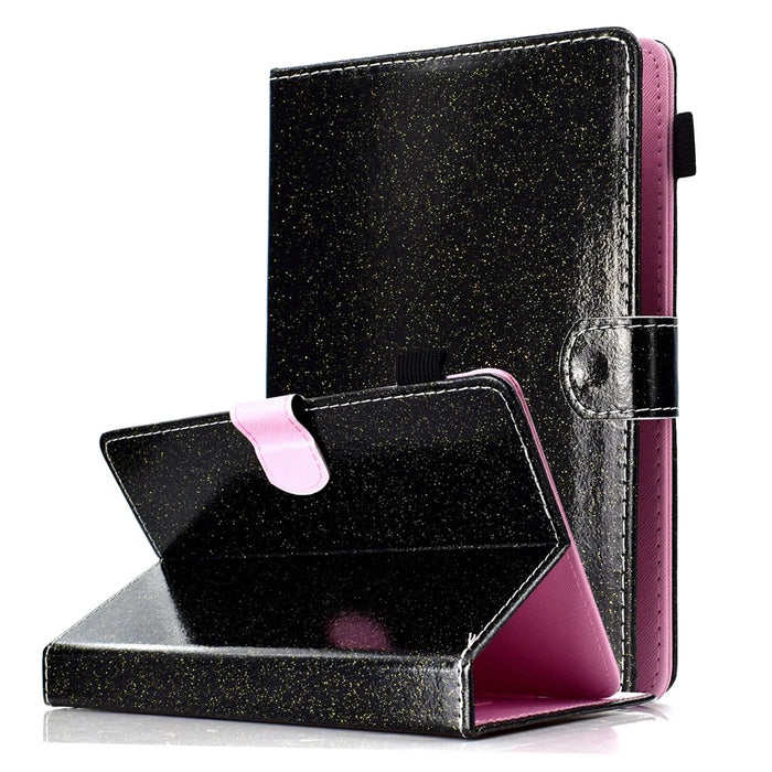 Flash Powder Tablet Case Decorated with Stitching Line Universal Leather Stand Case with Card Slots for Tablets within 10-inch - Black - 2