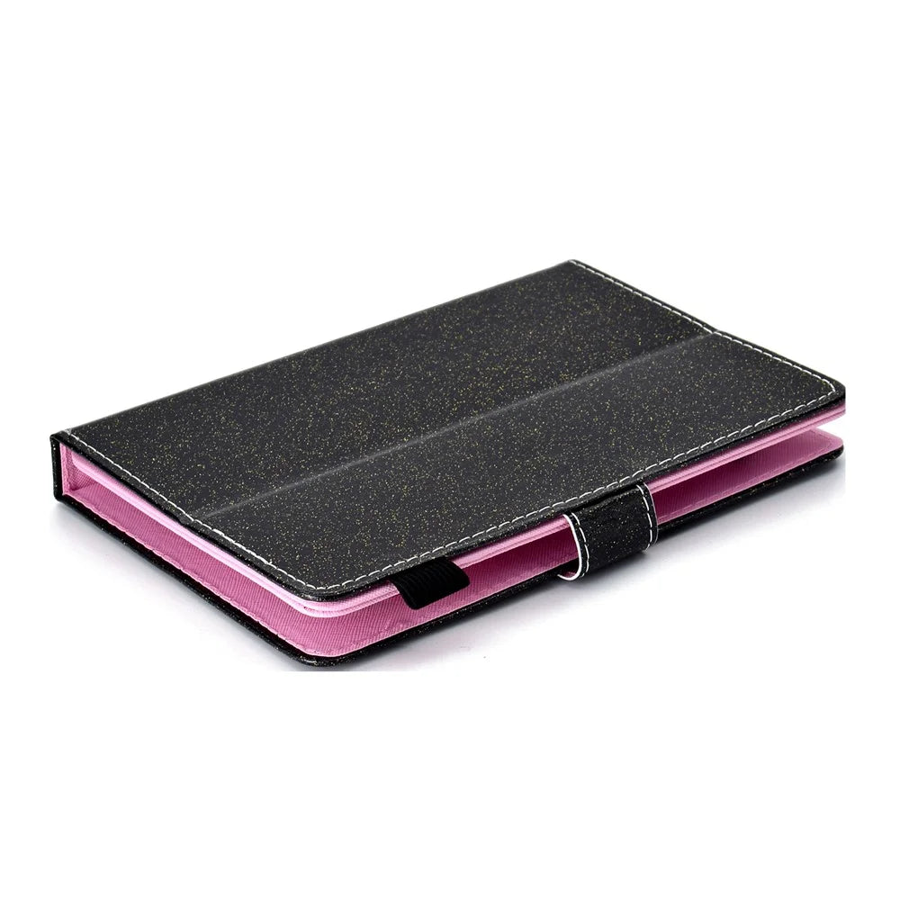 Flash Powder Tablet Case Decorated with Stitching Line Universal Leather Stand Case with Card Slots for Tablets within 10-inch - Black - 7