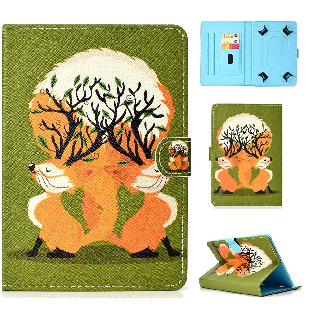 Universal 10-inch Tablet Patterned PU Leather Card Holder Case for iPad 9.7 (2018) / LG G Pad III etc - Two Lovely Fox - 1
