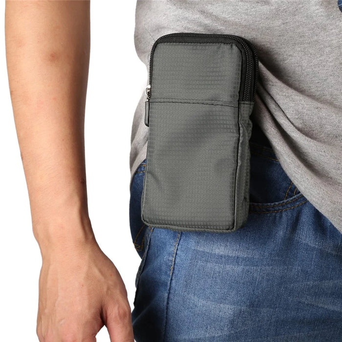 Universal 6.3-6.9 inch Phone Crossbody Pouch Nylon Waist Bag with Belt Loop for Outdoor Running Camping - Dark Grey - 5