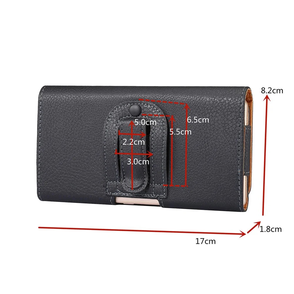 6.3 inch Horizontal Universal Phone Case Litchi Skin PU Leather Cover Shell with Belt Clip for Men, Size: 17 x 8.2 x 1.8cm - Black - 3