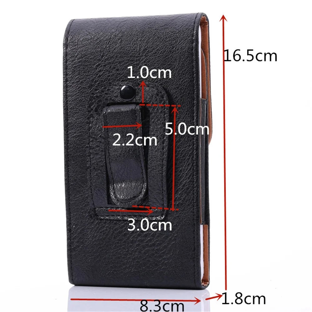 6.3 inch Universal Case Litchi Skin PU Leather Phone Pouch Case with Belt Clip for Men, Size: 16.5 x 8.3 x 1.8cm - Black - 6
