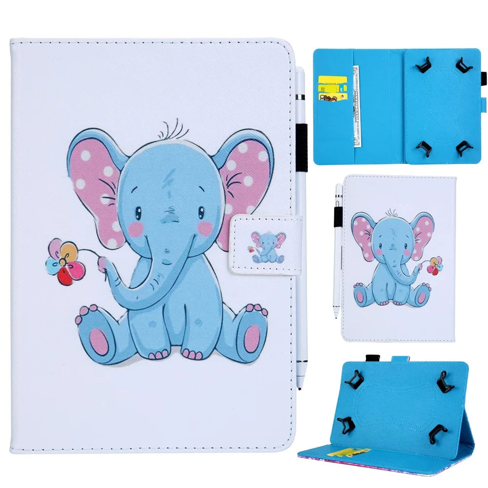 10-inch Universal Patterned Leather Wallet Case for iPad 9.7-inch/Galaxy Tab S2 9.7 Etc - Elephant - 1