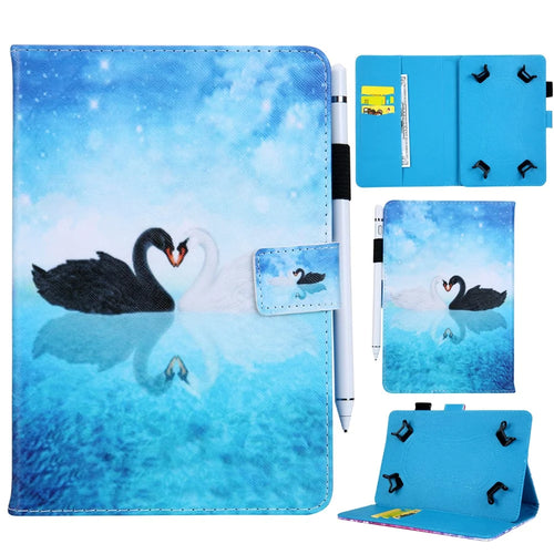 Universal 8-inch Patterned PU Leather Wallet Protective Case for Tablet PC - Swans - 1