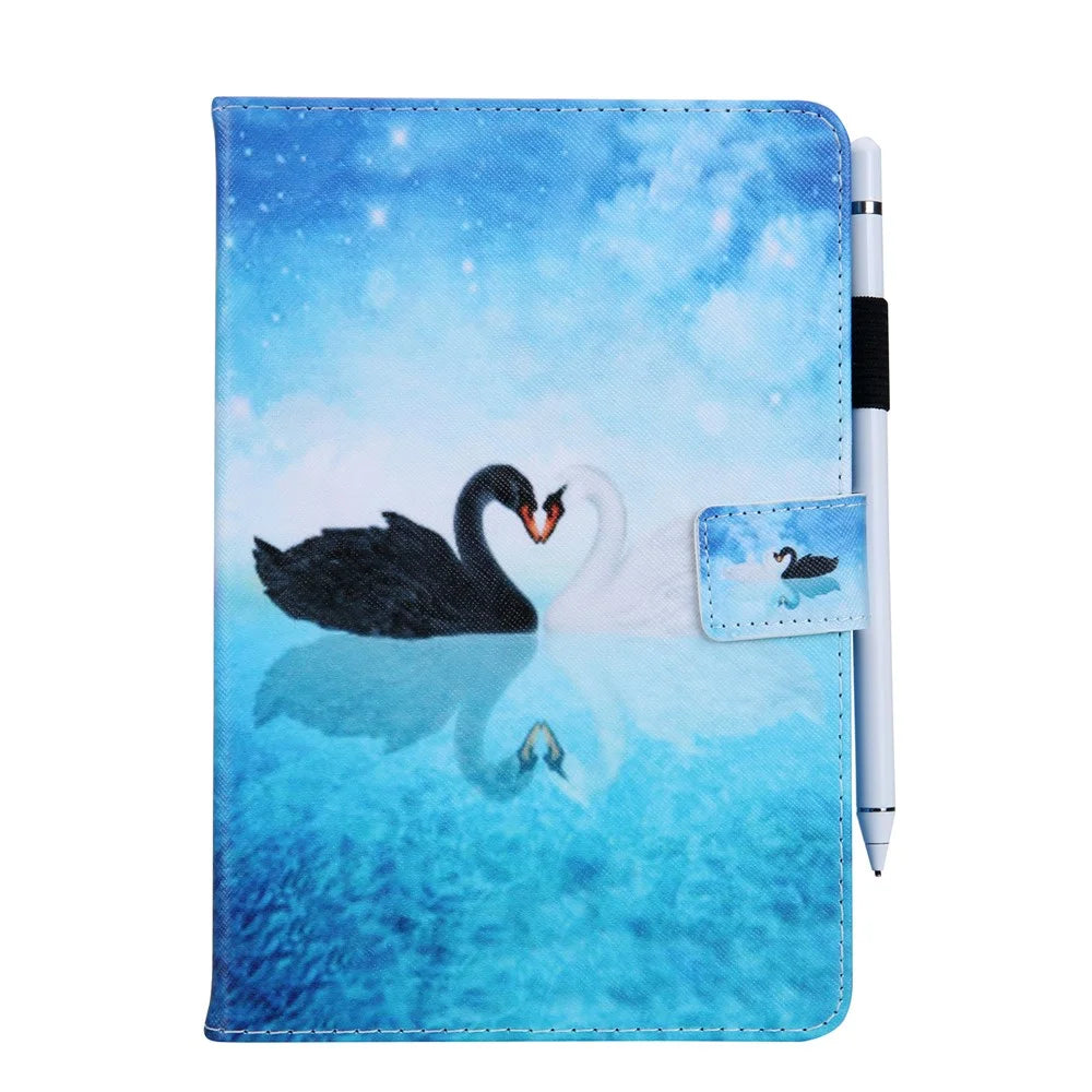 Universal 8-inch Patterned PU Leather Wallet Protective Case for Tablet PC - Swans - 2