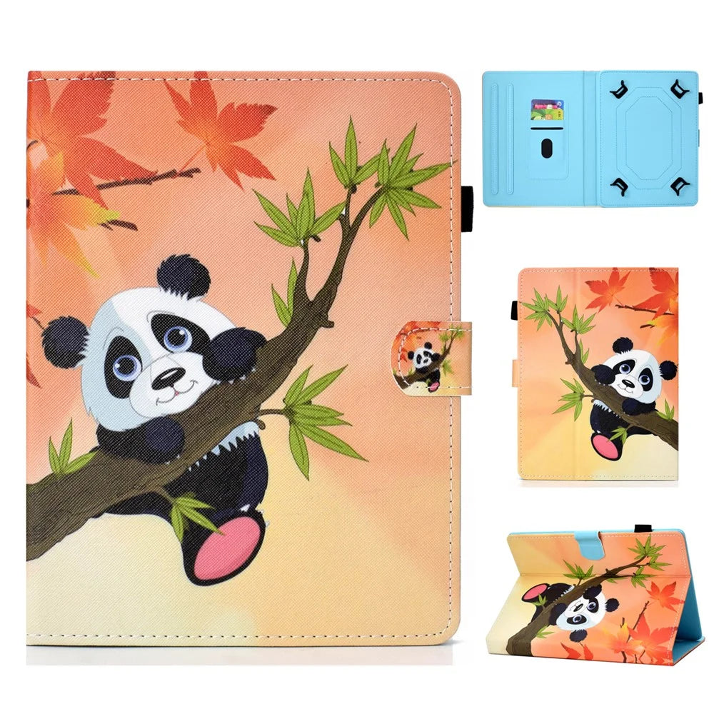 Universal 10-inch Patterned Tablet PU Leather Card Holder Case for iPad 9.7 (2018) / Samsung Tab S3 9.7 etc - Panda on the Tree - 1