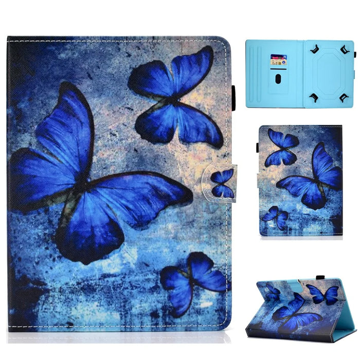 Universal Pattern Printing Card Slots Stand Leather Protective Case for 8-inch Tablet - Blue Butterflies - 1